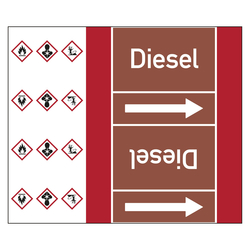 Rohrleitungskennzeichen Diesel für Rohrleitungen ab Ø 50 mm (2 Zoll), Folie selbstklebend 180 mm x 33 m auf Rolle