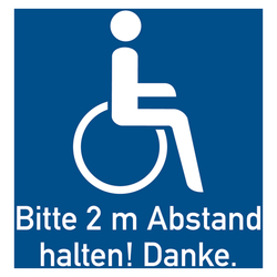 Parkplatzkennzeichnung Rollstuhlfahrer Abstand halten Folie selbstklebend 100 x 100 mm