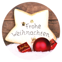 Weihnachtsaufkleber rund "Frohe Weihnachten" Stern 30 mm 100 Stück auf Rolle