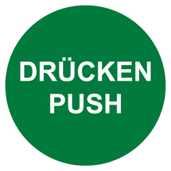 Türetikett grün "Drücken / Push" deutsch/englisch Folie selbstklebend