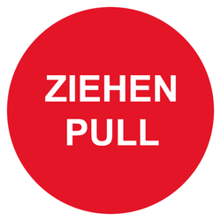 Türetikett rot "Ziehen / Pull" deutsch/englisch Folie selbstklebend