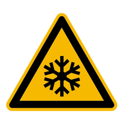 Warnzeichen "Warnung vor niedriger Temperatur/Frost" DIN EN ISO 7010-W010, Folie selbstklebend SL 50 mm, 6 Stück/Bogen