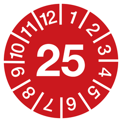 Jahresprüfplaketten rot Ø 10 mm Jahr 2025  aus Dokumentenfolie 10 Stück/Bogen