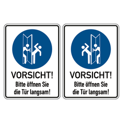 Türschild "Vorsicht! Bitte öffnen Sie die Tür langsam!" mit Piktrogramm, 150 x 200 mm