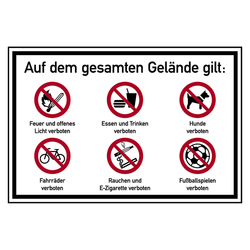 Hinweisschild Betriebsgelände "Feuer und offenes Licht verboten" Aluminium-Verbund 900 x 600 mm