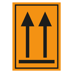 Gefahrzettel, Verpackungskennzeichen Ausrichtungspfeile Oben, Orange, Pfeile Schwarz mit Rahmen, Haftpapier, 74 x 105 mm, 500 Stück/Rolle