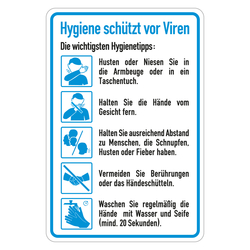 Hinweisschild Verhaltensregeln "Hygiene schützt vor Viren", Folie selbstklebend, 300 x 400 mm