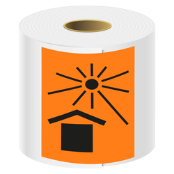 Verpackungskennzeichen Vor Sonneneinstrahlung und Hitze schützen, Orange, Haftpapier, 105 x 148 mm, 500 Stück/Rolle