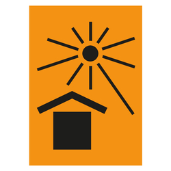 Verpackungskennzeichen Vor Sonneneinstrahlung und Hitze schützen, Orange, Haftpapier, 74 x 105 mm, 500 Stück/Rolle