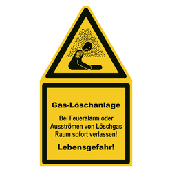 Warnschild "Warnung vor Erstickungsgefahr mit Hinweis Gaslöschanlage", Folie, 200 x 350 mm