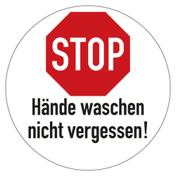 Hinweisschild "STOP Hände waschen nicht vergessen!" (Druckschrift)