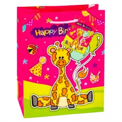 TSI 12er Pack Geschenktüte mittel ca. 18 x 10 x 23 cm Happy Birthday Tiere-Motive für Kinder Geschenktaschen Geschenkverpackung