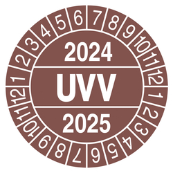 Prüfplaketten braun Ø 30 mm "2024 UVV 2025" aus Dokumentenfolie