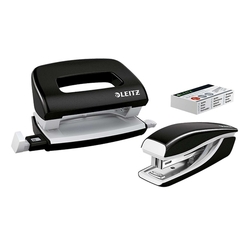 Leitz 5561 Set Mini Locher Heftgerät NeXXt WOW - schwarz metallic