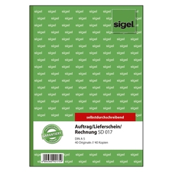 SIGEL Kombinationsbuch Auftrag/Lieferschein/Rechnung - A5, 1. und 2. Blatt bedruckt, SD, MP, 2 x 40 Blatt