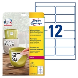 Avery Zweckform® L4776REV-20 Folienetiketten - 99,1 x 42,3 mm, weiß, 240 Etiketten, wiederablösbar, wetterfest