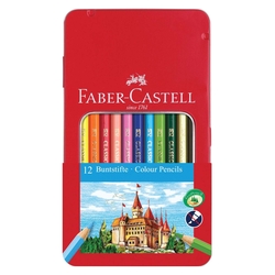 FABER-CASTELL 115801 Buntstifte - 12er Metalletui, sortiert, hexagonal