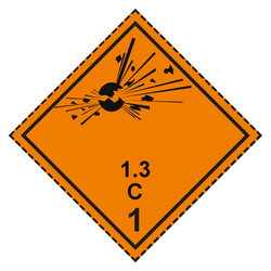 Gefahrzettel Placards Klasse 1.3 C Explosive Stoffe mit gestrichelter Kontrastlinie Magnetfolie 300 x 300 mm Einzelstück