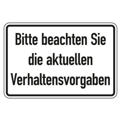 Hinweisschild Verhaltensregeln "Bitte beachten Sie die aktuellen Verhaltensvorgaben", Folie, 300 x 200 mm, Einzeletikett