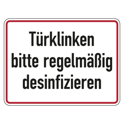 Hinweisschild Verhaltensregeln "Türklinken bitte regelmäßig desinfizieren", Folie, 200 x 150 mm, Einzeletikett