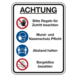 Hinweisschild Verhaltensregeln "Regeln für Zutritt", Kunststoff, 300 x 400 mm, Einzelschild