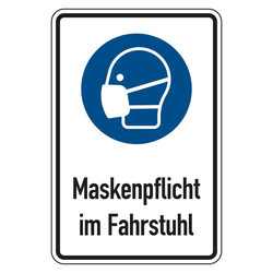 Kombischild Gebotszeichen "Maskenpflicht im Fahrstuhl", Folie, 200 x 300 mm, Einzeletikett