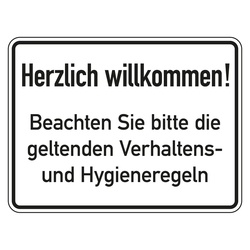 Hinweisschild Verhaltensregeln "Herzlich willkommen! Schön, dass Sie bei uns waren!", Folie doppelseitig, 200 x 150 mm, Einzeletikett