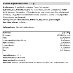 Original Halloren Kugeln Sahne Cacao Creme 125 g