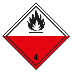 Gefahrzettel, Gefahrgutaufkleber Klasse 4.2 Selbstentzündliche Stoffe, Flamme Schwarz mit durchgehender Kontrastlinie in verschiedenen Größen und Materialien