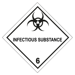 Gefahrzettel, Gefahrgutaufkleber Klasse 6.2 Ansteckungsgefährliche Stoffe mit Zusatztext INFECTIOUS SUBSTANCE, in verschiedenen Größen und Materialien