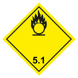 Gefahrzettel, Gefahrgutaufkleber Klasse 5.1 Entzündend (oxidierend) wirkende Stoffe, Flamme über einem Kreis Schwarz, Folie, 20 x 20 mm, 20 Stück/Bogen