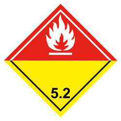 Gefahrzettel, Gefahrgutaufkleber Klasse 5.2 Organische Peroxide, Flamme Weiß, in verschiedenen Größen und Materialien