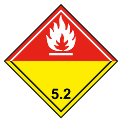 Gefahrzettel, Gefahrgutaufkleber Klasse 5.2 Organische Peroxide, Flamme Weiß, mit durchgehender Kontrastlinie in verschiedenen Größen und Materialien