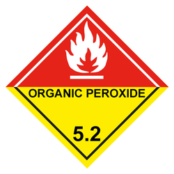 Gefahrzettel, Gefahrgutaufkleber Klasse 5.2 Organische Peroxide, Flamme Weiß mit Zusatztext ORGANIC PEROXIDE, in verschiedenen Größen und Materialien