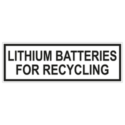 Verpackungskennzeichen LITHIUM BATTERIES FOR RECYCLING, in verschiedenen Größen und Materialien