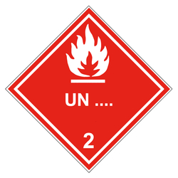 Gefahrzettel, Gefahrgutaufkleber Klasse 2.1 Entzündbare Gase mit Eindruck UN-Nummer, Flamme Weiß, mit durchgehender Kontrastlinie in verschiedenen Größen und Materialien