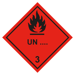 Gefahrzettel, Gefahrgutaufkleber Klasse 3 Entzündbare, flüssige Stoffe mit Eindruck UN-Nummer, Flamme Schwarz, in verschiedenen Größen und Materialien