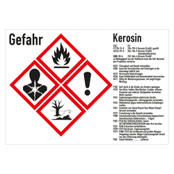 GHS-Kraftstoffetikett Kerosin, Folie selbstklebend, 210 x 148 mm, Einzeletikett