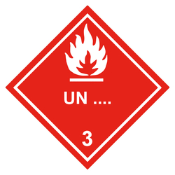 Gefahrzettel, Gefahrgutaufkleber Klasse 3 Entzündbare, flüssige Stoffe mit Eindruck UN-Nummer, Flamme Weiß, in verschiedenen Größen und Materialien