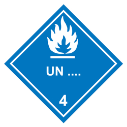 Gefahrzettel, Gefahrgutaufkleber Klasse 4.3 Stoffe, die mit Wasser entzündliche Gase bilden mit Eindruck UN-Nummer, Flamme Weiß, in verschiedenen Größen und Materialien