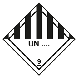 Gefahrzettel, Gefahrgutaufkleber Klasse 9 Verschiedene gefährliche Stoffe und Gegenstände mit Eindruck UN-Nummer, mit durchgehender Kontrastlinie in verschiedenen Größen und Materialien