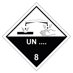 Gefahrzettel, Gefahrgutaufkleber Klasse 8 Ätzende Stoffe mit Eindruck UN-Nummer, in verschiedenen Größen und Materialien