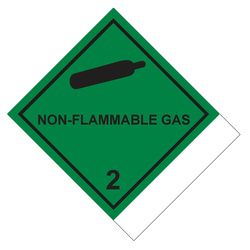 Gefahrzettel, Gefahrgutaufkleber Klasse 2.2 Nicht entzündbare, nicht giftige Gase mit Zusatztext NON-FLAMMABLE GAS zur Selbstbeschriftung, Gasflasche Schwarz, Folie, 100 x 120 mm, 500 Stück/Rolle