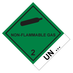 Gefahrzettel, Gefahrgutaufkleber Klasse 2.2 Nicht entzündbare, nicht giftige Gase mit Zusatztext NON-FLAMMABLE-GAS, mit Eindruck UN-Nummer, Gasflasche Schwarz, Folie, 100 x 120 mm, 500 Stück/Rolle