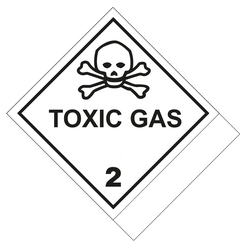 Gefahrzettel, Gefahrgutaufkleber Klasse 2.3 Giftige Gase mit Zusatztext TOXIC GAS zur Selbstbeschriftung, Totenkopf Schwarz, Folie, 100 x 120 mm, 500 Stück/Rolle