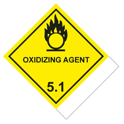 Gefahrzettel, Gefahrgutaufkleber Klasse 5.1 Entzündend (oxidierend) wirkende Stoffe mit Zusatztext OXIDIZING AGENT zur Selbstbeschriftung, Flamme über einem Kreis Schwarz, Folie, 100 x 120 mm, 500 Stück/Rolle