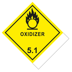 Gefahrzettel, Gefahrgutaufkleber Klasse 5.1 Entzündend (oxidierend) wirkende Stoffe mit Zusatztext OXIDIZER zur Selbstbeschriftung, Flamme über einem Kreis Schwarz, Folie, 100 x 120 mm, 500 Stück/Rolle