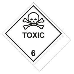 Gefahrzettel, Gefahrgutaufkleber Klasse 6.1 Giftige Stoffe mit Zusatztext TOXIC zur Selbstbeschriftung, Folie, 100 x 120 mm, 500 Stück/Rolle