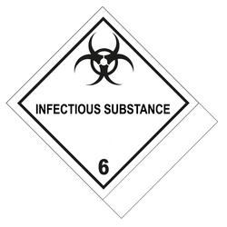 Gefahrzettel, Gefahrgutaufkleber Klasse 6.2 Ansteckungsgefährliche Stoffe mit Zusatztext INFECTIOUS SUBSTANCE zur Selbstbeschriftung, Folie, 100 x 120 mm, 500 Stück/Rolle