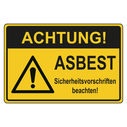 Warnschild Achtung Asbest, Symbol Warnung vor einer Gefahrenstelle, in verschiedenen Größen und Materialien